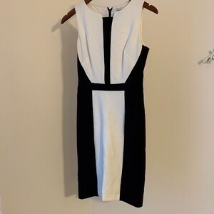 White House Black Market Black and White Colorblock Midi Dress